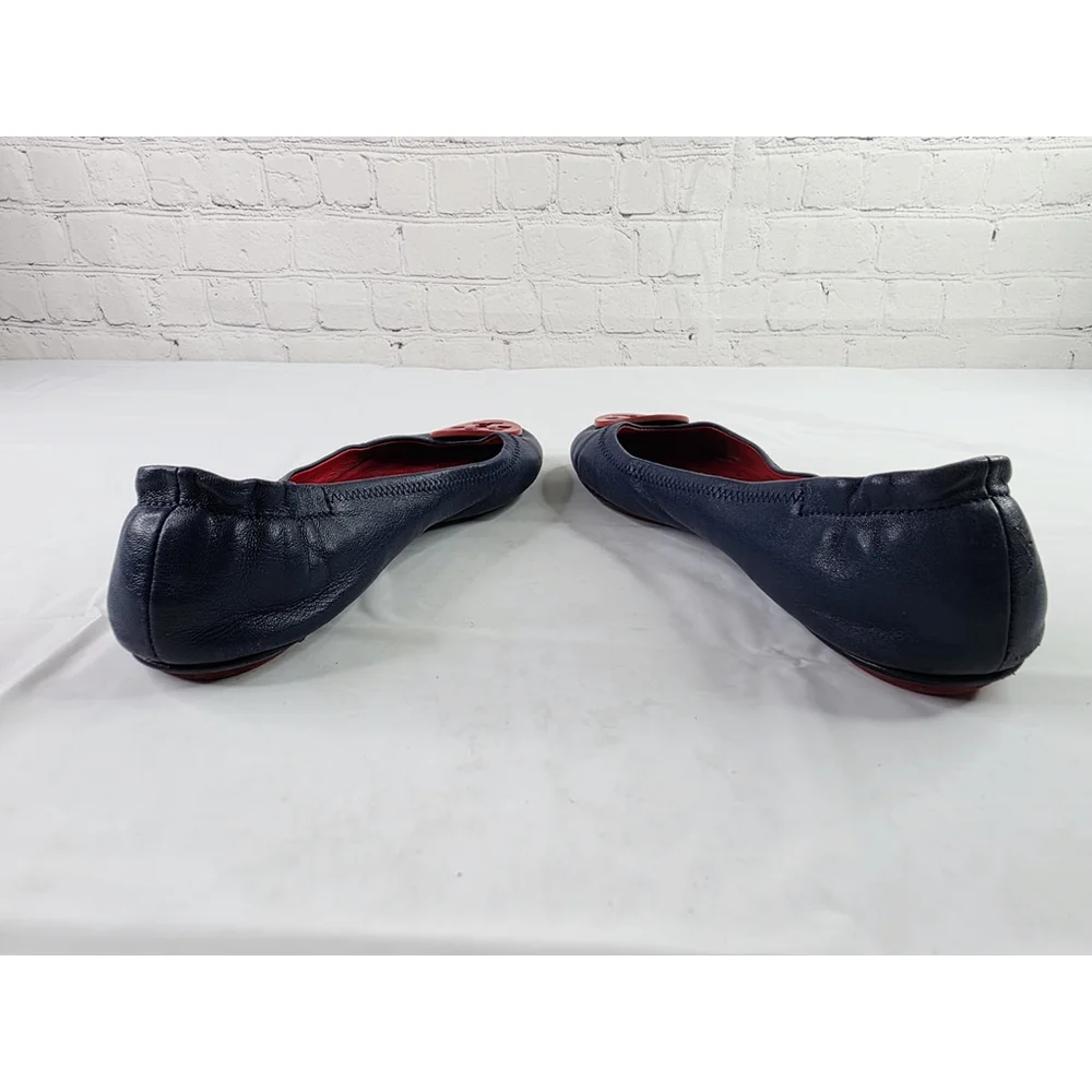 Tory Burch Minnie Travel Ballet Flats Navy Napa leather/ Nantucket Red Size 9.5 - Picture 6 of 7